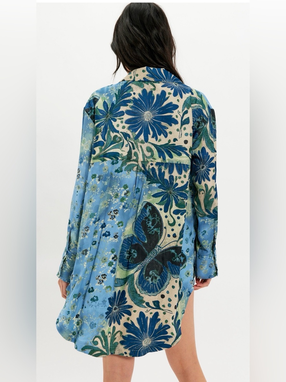 NWT Free People Off The Vine Button Down in Spring Blue Butterfly Combo - Picture 3 of 10